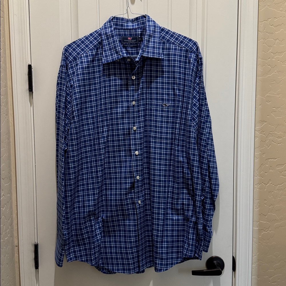Vineyard Vines Navy and White Plaid Shirt